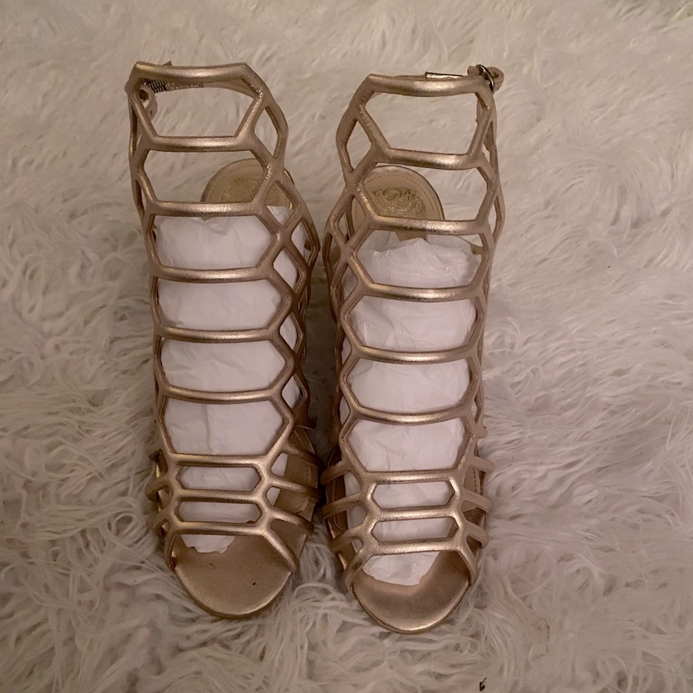 Vince Camuto Egyptian gold metallic heel sandal.